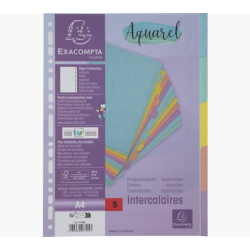 Aquarel Faneblade / register, 5 blade, Pastelfarvet