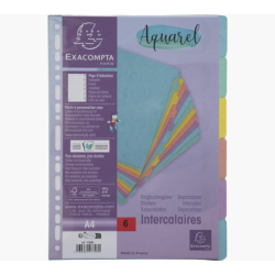 Aquarel Faneblade / register, 6 blade, Pastelfarvet