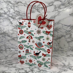 Artebene gavepose med hank, Hvid med fugle og grene, mellem