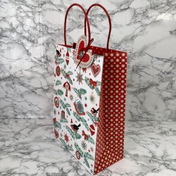 Artebene gavepose med hank, Hvid med fugle og grene, mellem