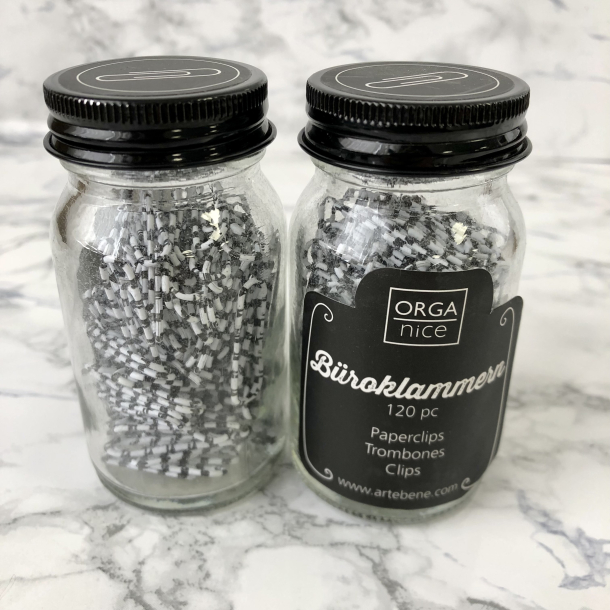Artebene Papirclips i glas, 120 stk. sort/hvid
