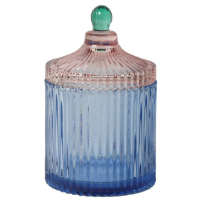 Au Maison, Opbevaringskrukke m/striber, bl/rosa, 17x10 cm