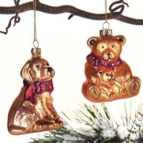 Bamse/hund, glas, med snor & glimmer  9 cm, 2 ASS.