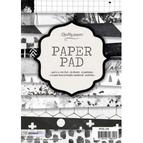 Blok med mnstret papir, 36 ark, sort / hvid