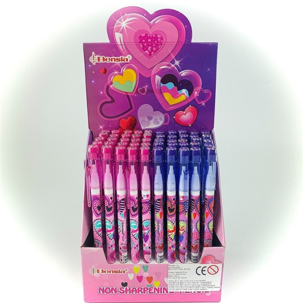 Blyant med stifter og viskelder i top, lyserd