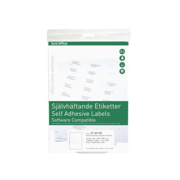 BNT selvklbende etiketter, 19,96 x 28,91 cm, 25 stk.