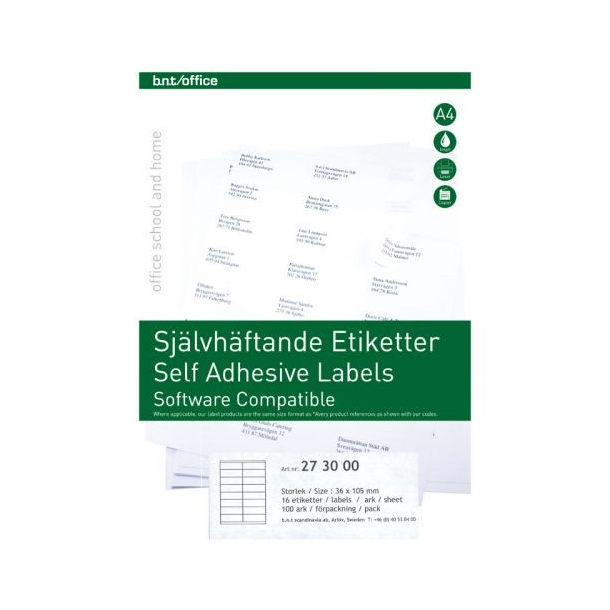 BNT selvklbende etiketter, 3,6x10,5 cm, 100 stk.