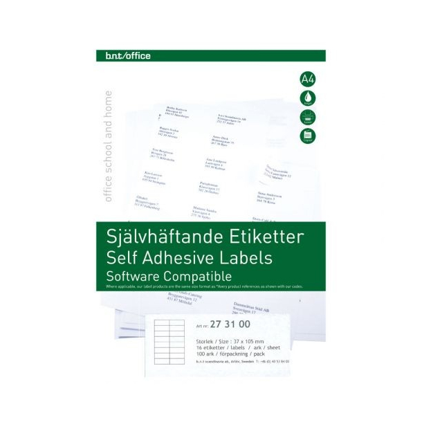 BNT selvklbende etiketter, 3,7x10,5 cm, 100 stk.