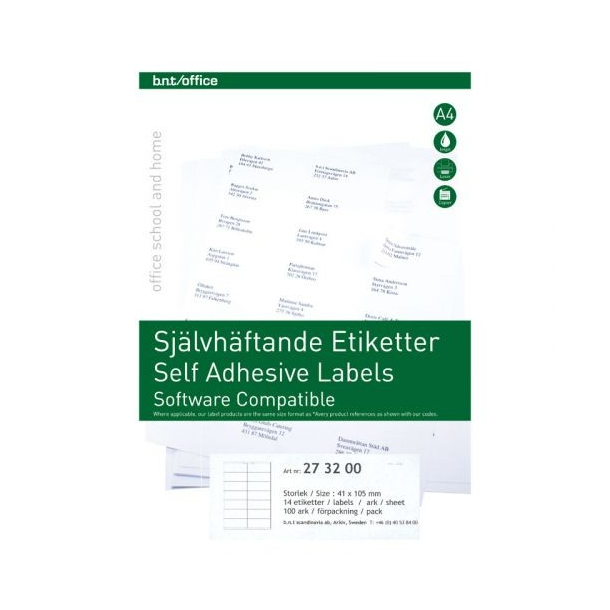 BNT selvklbende etiketter, 4,1x10,5 cm, 100 stk.