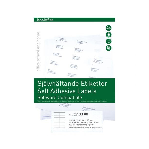 BNT selvklbende etiketter, 4,8x10,5 cm, 100 stk.
