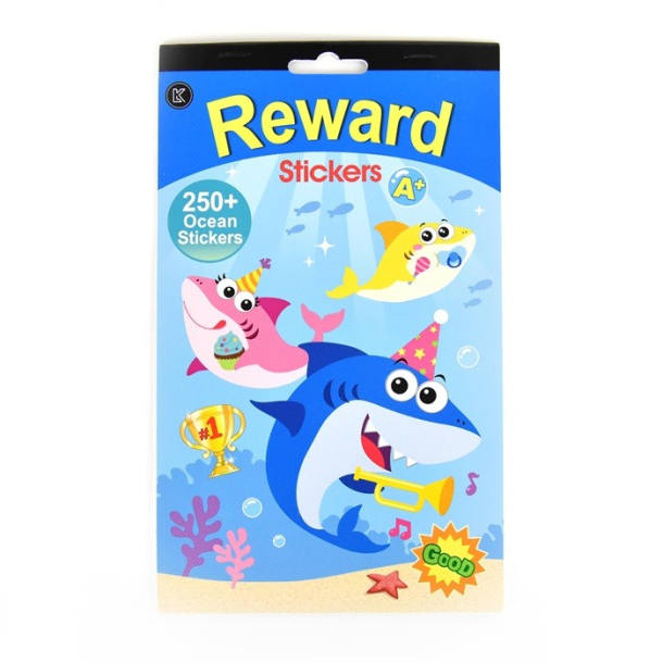 Bog med klistermrker, 250 stk., hajer