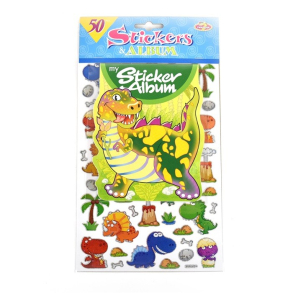 Bog med klistermrker, 50 stk., dino