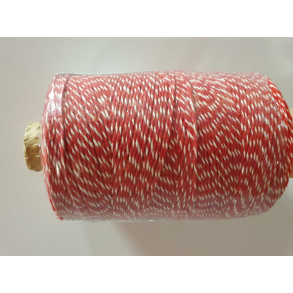 Dokumentsnor, Bomuldsgarn, rd/hvid, 1,1mm, 350m