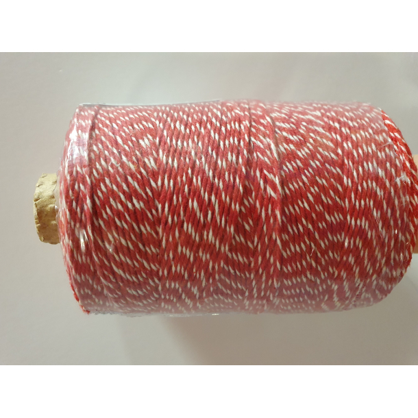 Dokumentsnor, Bomuldsgarn, rd/hvid, 1,1mm, 350m