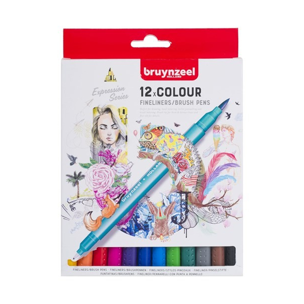 Bruynzeel Fineliner Brush pen st, 12 farver