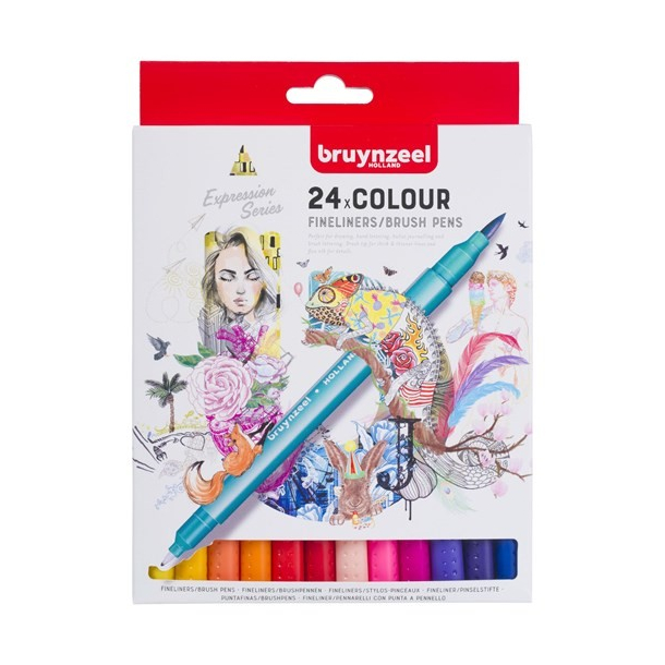 Bruynzeel Fineliner Brush pen st, 24 farver