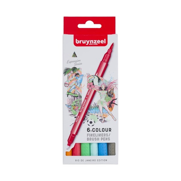 Bruynzeel Fineliner Brush pen st, 6 farver, Rio de Janeiro