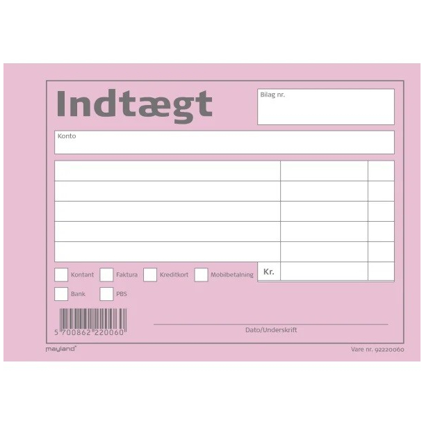 Burde Blok med indtgtsbilag, lyserd