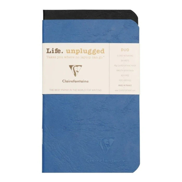 Clairefontaine Life Unplugged notesbog, A6, linieret, 2 stk., bl