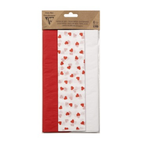 Clairefontaine Silkepapir, hvid m. rde hjerter