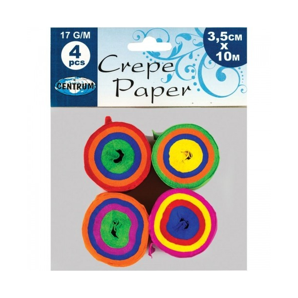 Crepepapir i rulle. 4 rll ass.3,5cm*10M