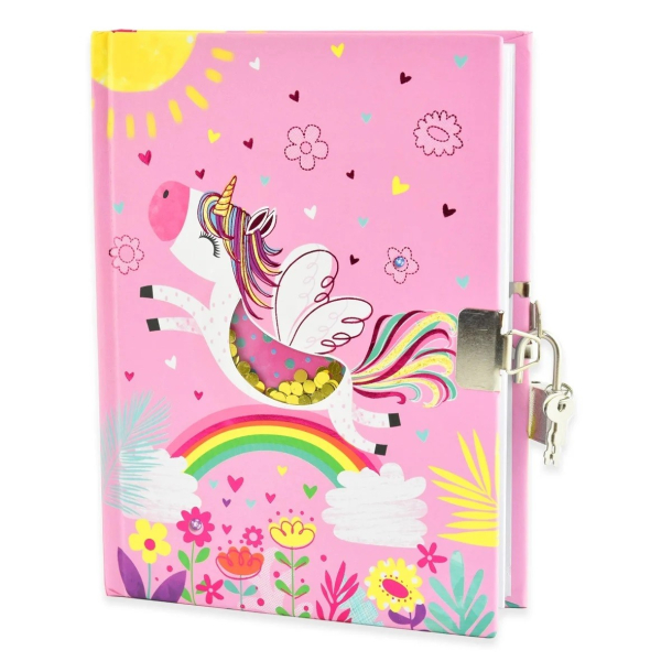 Dagbog med ls, enhjrning og regnbue