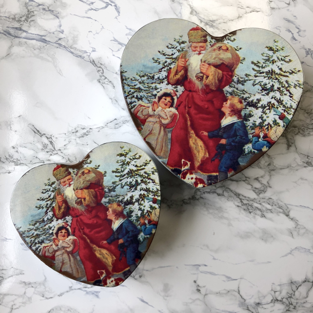 Dse, hjerte med julemandsmotiv, st m. 2 stk.