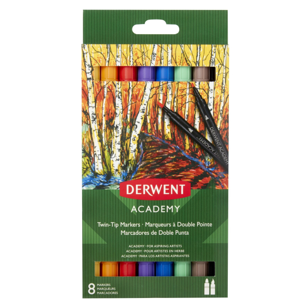Derwent ACADEMY Twin-Tip marker ske med 8 stk.
