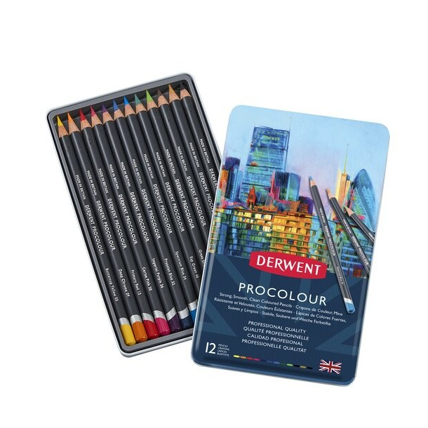 Derwent Procolour farveblyanter, 12 stk i metalske