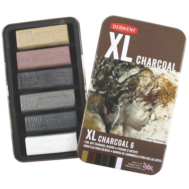 Derwent XL Charcoal ske med 6 stk.