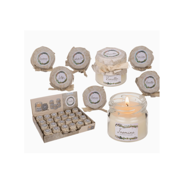 Duftlys i lille glas krukke, natur voks