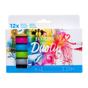 Duotip Ecoline watercolor brush pen st med 12 stk., Basic