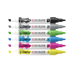 Duotip Ecoline watercolor brush pen st med 6 stk., Basic