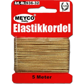 Elastiksnor, tykkelse 1 mm, rund, 5m, guld