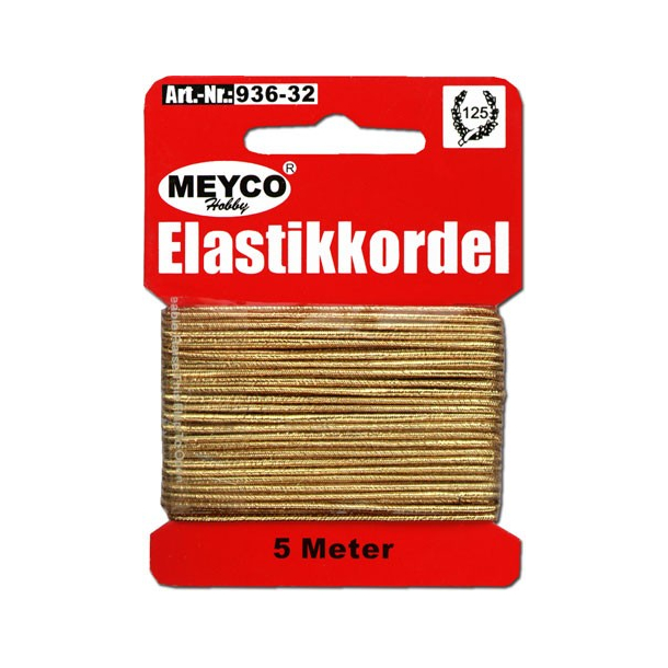 Elastiksnor, tykkelse 1 mm, rund, 5m, guld