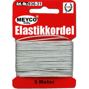 Elastiksnor, tykkelse 1 mm, rund, 5m, slv