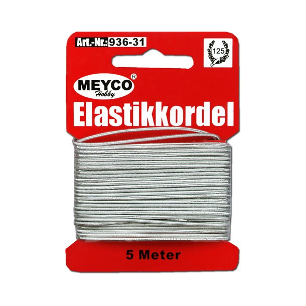 Elastiksnor, tykkelse 1 mm, rund, 5m, slv