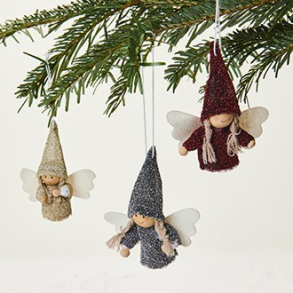 Engel, stof, m/snor t/ophng - 8 cm