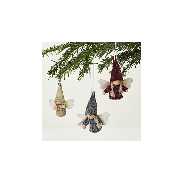 Engel, stof, m/snor t/ophng - 8 cm