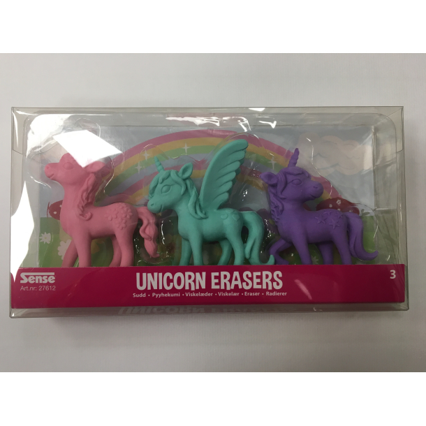 Enhjrning viskelder, 3 stk.