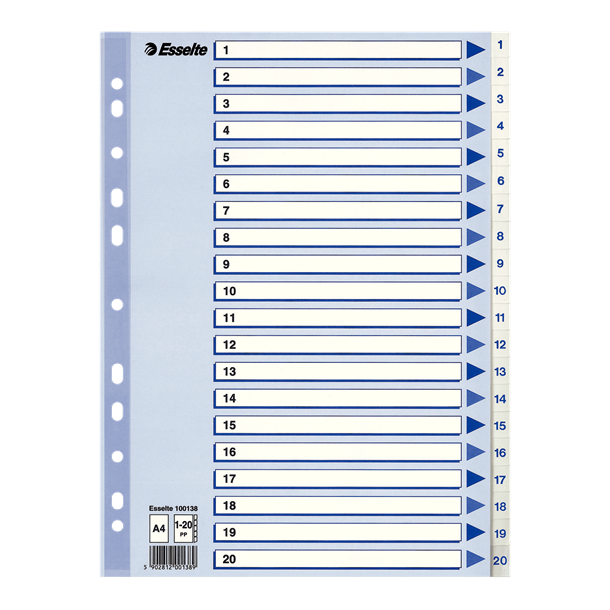 Esselte Register 1-20 A4, hvid 