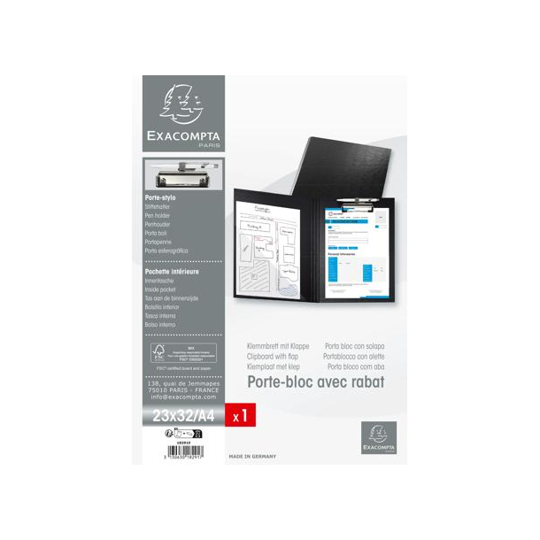 Exacompta foldover clipboard A4, sort