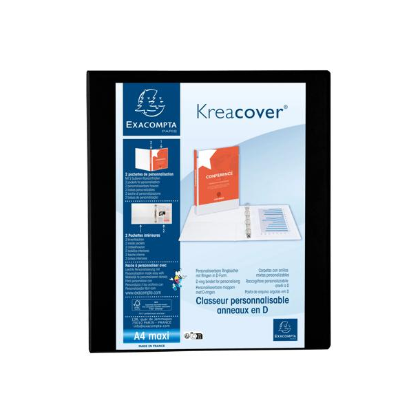 Exacompta KreaCover mappe, 4 ringe, 25 mm, sort 