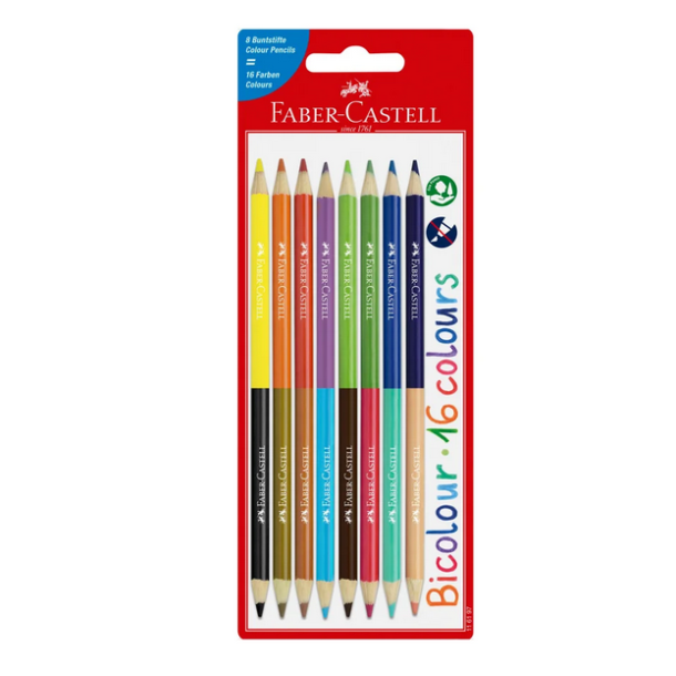 Faber Castell 2 farvede farveblyanter, 16 farver