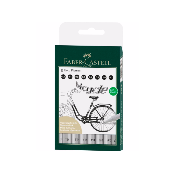 Faber Castell Ecco Pigment Fineliner, 8 stk. 