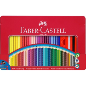 Faber Castell Grip akvarel farveblyanter i metal ske 48 stk. + pensel og tegneblyant