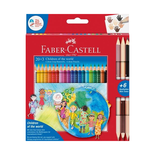 Faber Castell GRIP farveblyanter, 23 stk. inkl. 3 skin toner