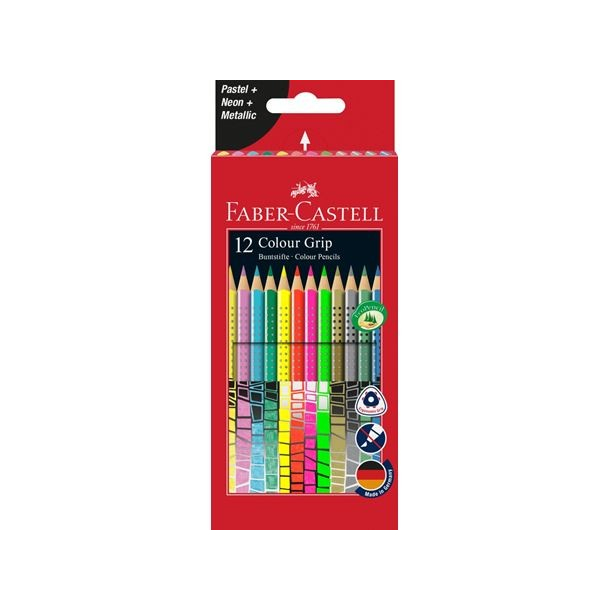 Faber Castell Grip Metallic, neon &amp; pastel, 12 stk.