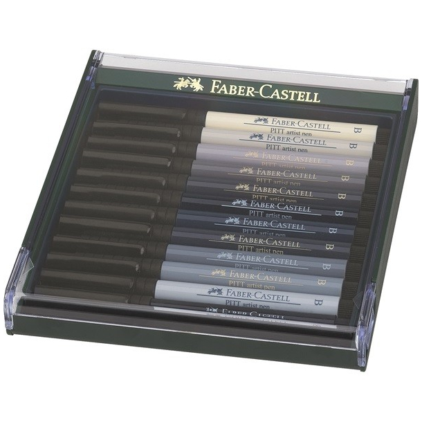 Faber Castell Pitt artist pen "Shades of grey" 12 stk i gaveske