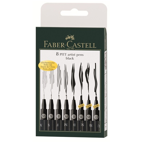 Faber Castell PITT artist pens sort, 8 stk.